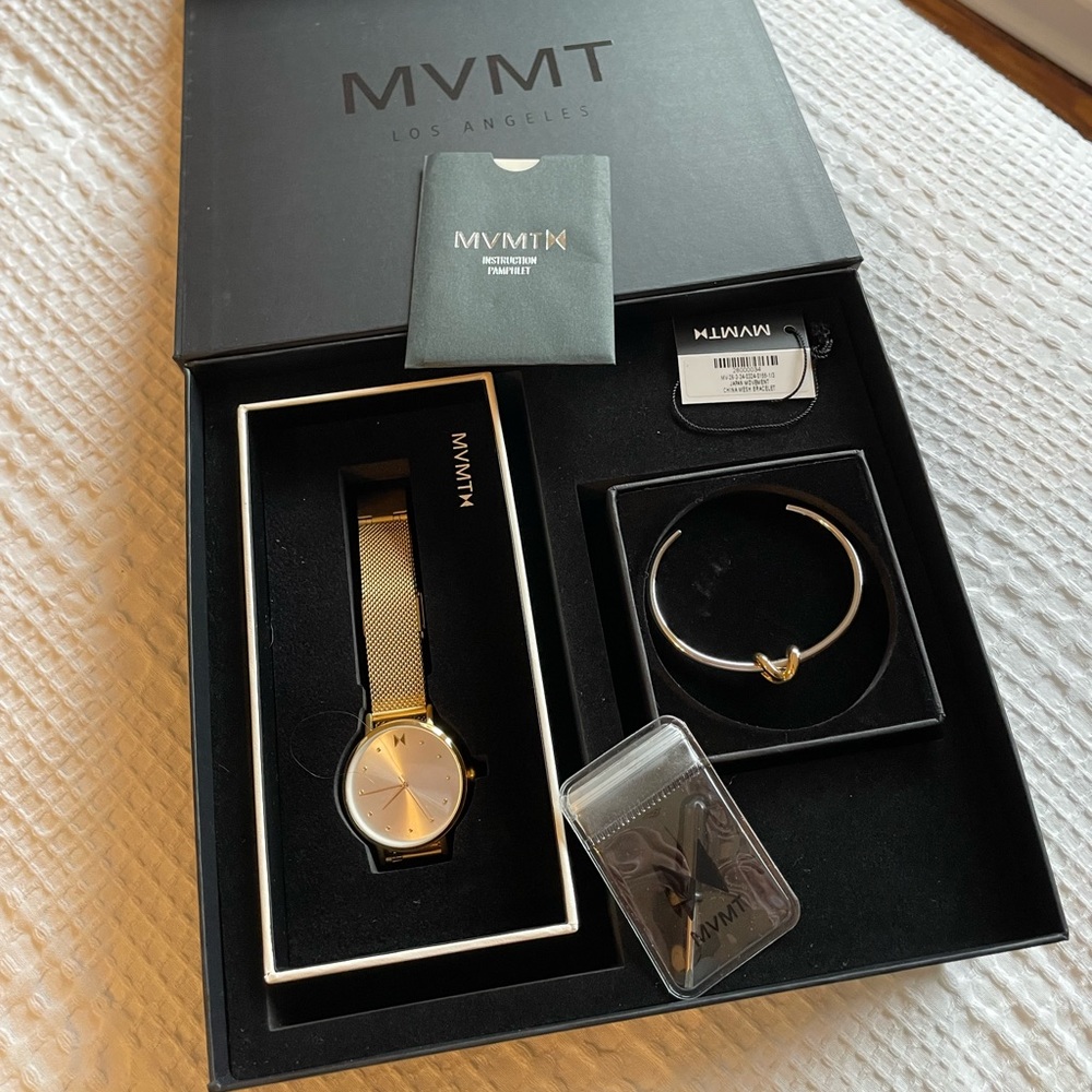 MVMT Gold-Tone Mesh Watch with Gold Knot Bangle